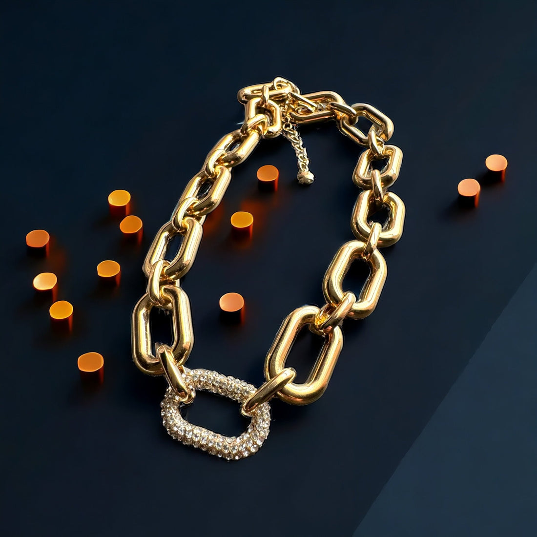 Gold Tone Pavé Crystal Chunky Link Necklace - Reed House of Jewels