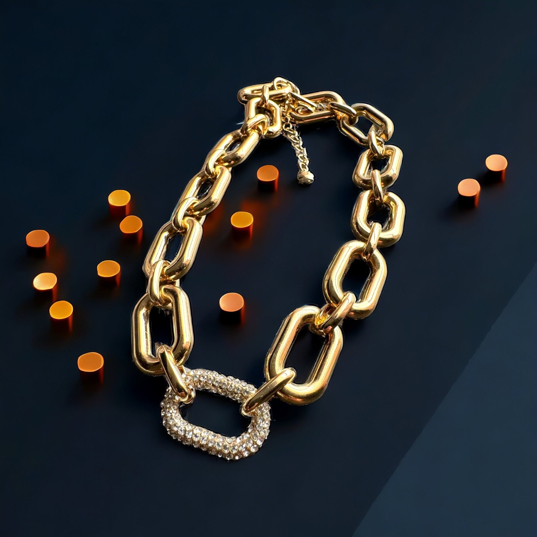 Gold Tone Pavé Crystal Chunky Link Necklace - Reed House of Jewels
