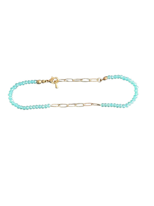 Mint Crystal and Gold Tone Anklet - Reed House of Jewels