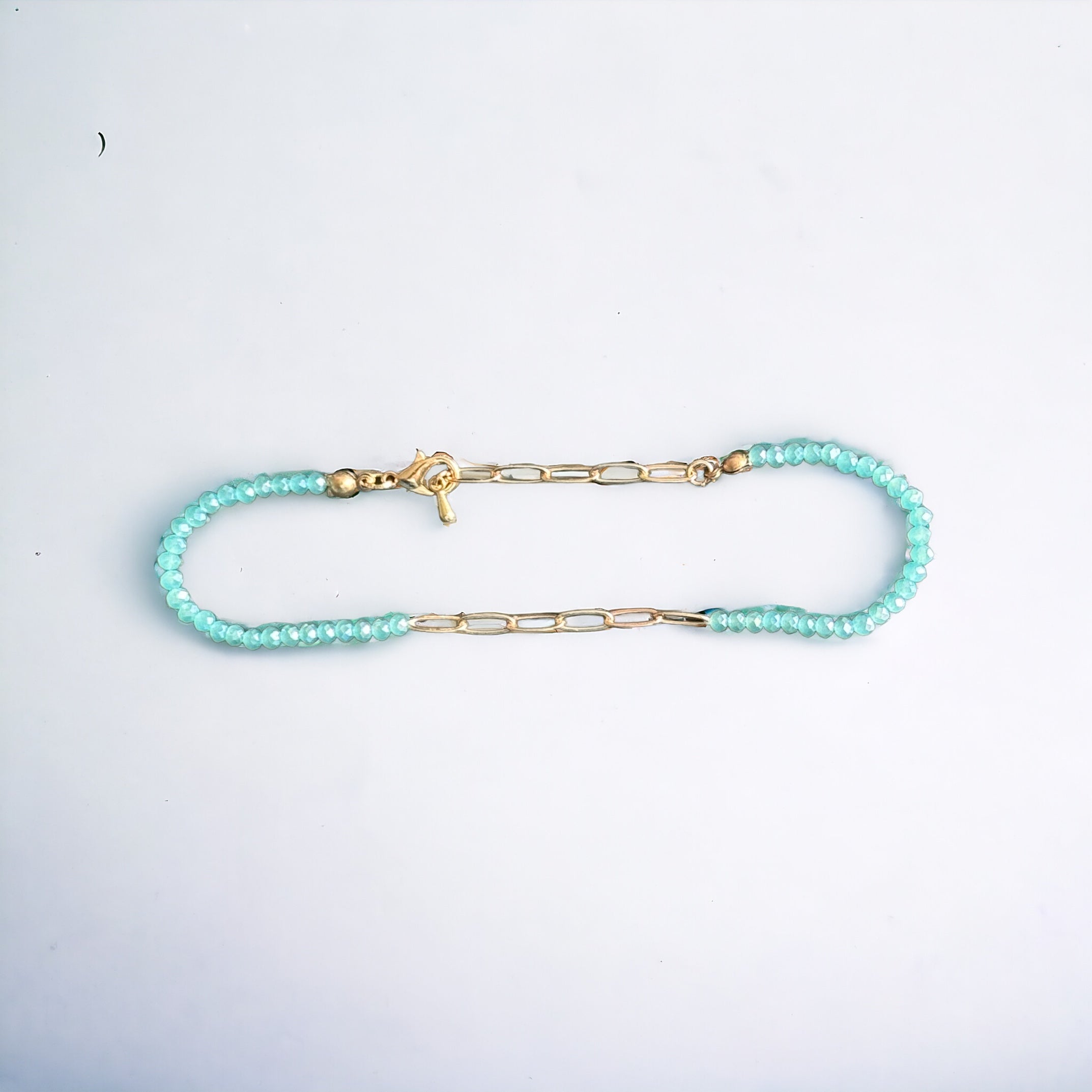 Mint Crystal and Gold Tone Anklet - Reed House of Jewels