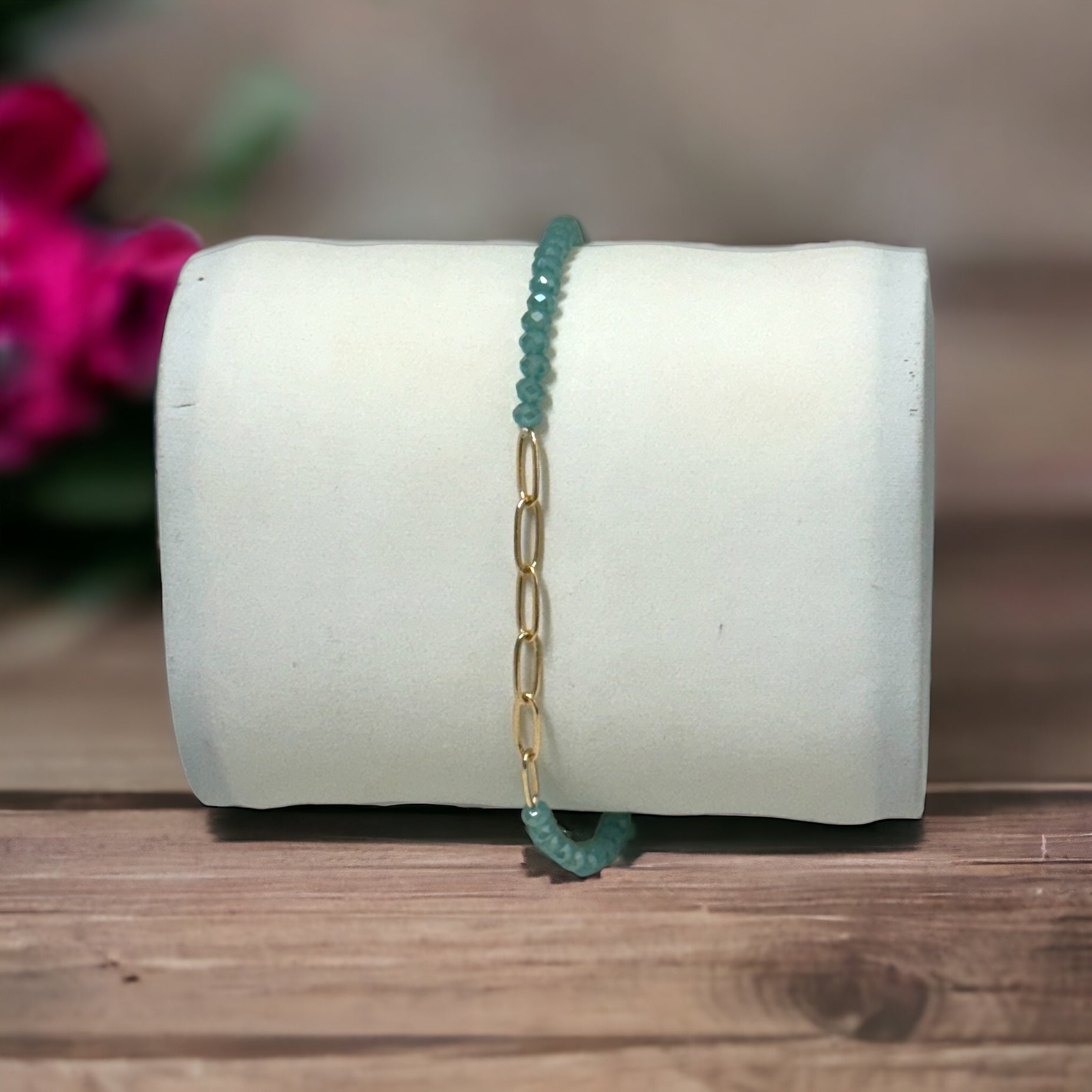 Mint Crystal and Gold Tone Anklet - Reed House of Jewels