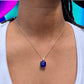 Gold Tone and Sapphire Blue Square Pendant Necklace - Reed House of Jewels