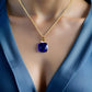 Gold Tone and Sapphire Blue Square Pendant Necklace - Reed House of Jewels