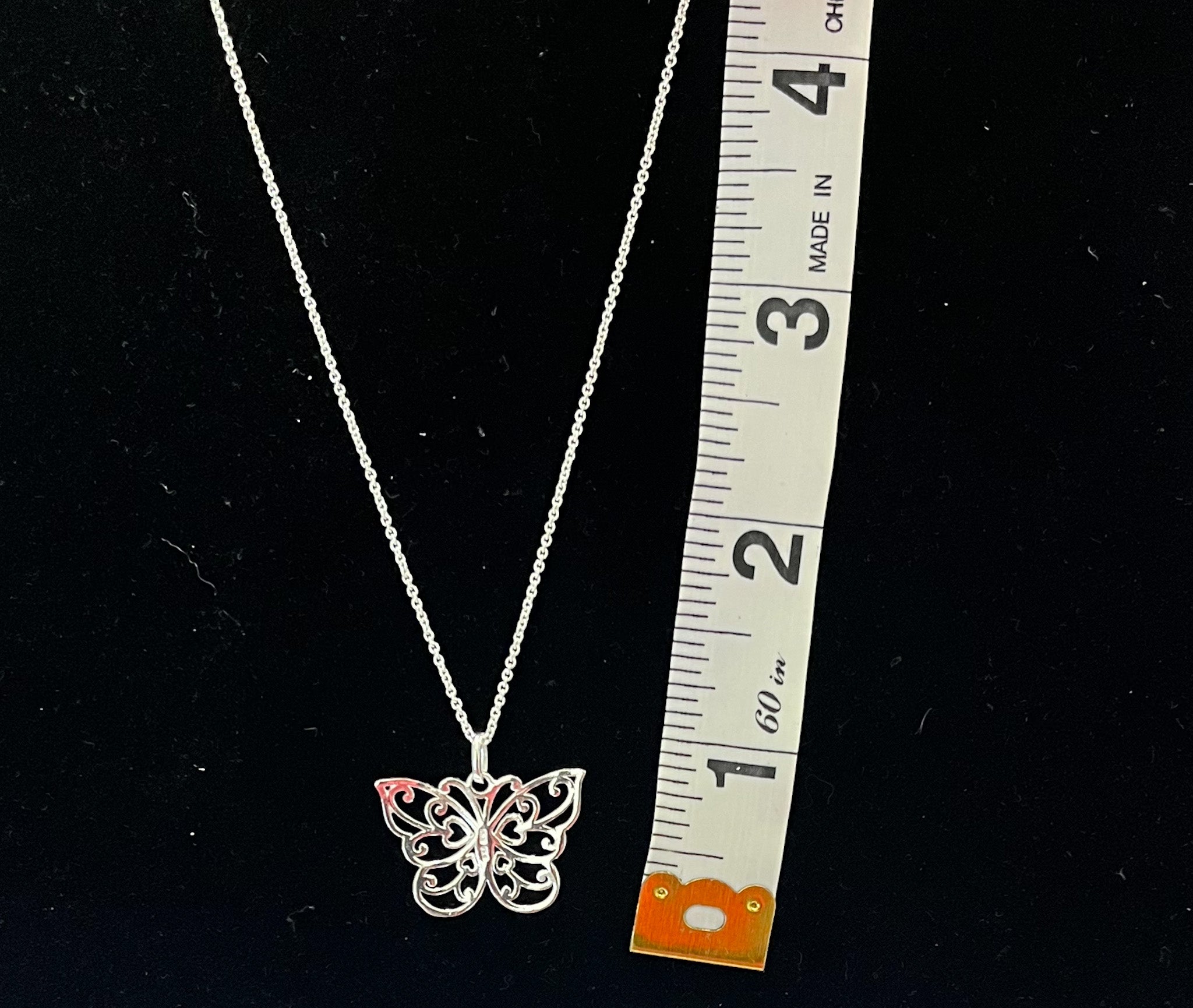 Silver Tone Small Filigree Pattern Butterfly Necklace - Reed House of Jewels