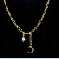 Star and Moon Gold Tone and Crystal 19" + 3" Necklace - Reed House of Jewels