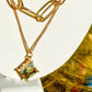 Two Layer Chunky Gold Tone Necklace with Square Stone - Reed House of Jewels