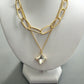 Two Layer Chunky Gold Tone Necklace with Square Stone - Reed House of Jewels