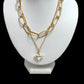 Two Layer Chunky Gold Tone Necklace with Square Stone - Reed House of Jewels