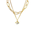 Two Layer Chunky Gold Tone Necklace with Square Stone - Reed House of Jewels