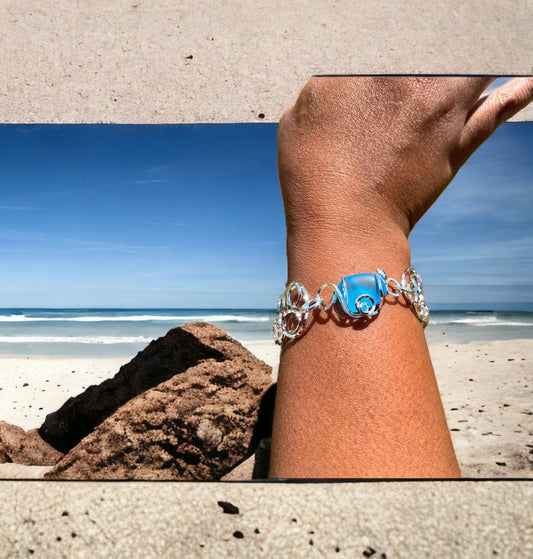 Cultured Sea Glass Linked Bracelet - Aqua