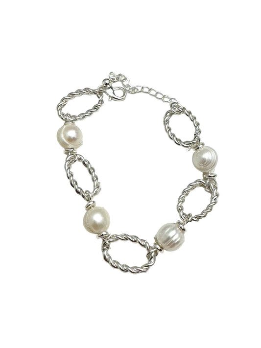 Pearl and Silver Tone Oval Bracelet - Reed House of Jewels