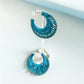 Teal Raffia Wrapped Hoop Earrings - Reed House of Jewels