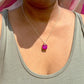 Gold Tone and Fuchsia Square Pendant Necklace - Reed House of Jewels