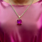 Gold Tone and Fuchsia Square Pendant Necklace - Reed House of Jewels