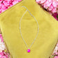 Gold Tone and Fuchsia Square Pendant Necklace - Reed House of Jewels