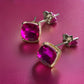 Gold Tone and Fuchsia Square Earrings - Reed House of Jewels