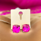 Gold Tone and Fuchsia Square Earrings