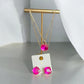 Gold Tone and Fuchsia Square Earrings