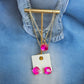 Gold Tone and Fuchsia Square Earrings - Reed House of Jewels