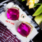 Gold Tone and Fuchsia Square Earrings