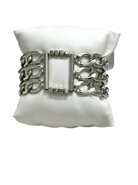 Three Cuban Chain Silver Tone Bracelet - Chunky - Reed House of Jewels