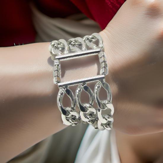 Three Cuban Chain Silver Tone Bracelet - Chunky - Reed House of Jewels