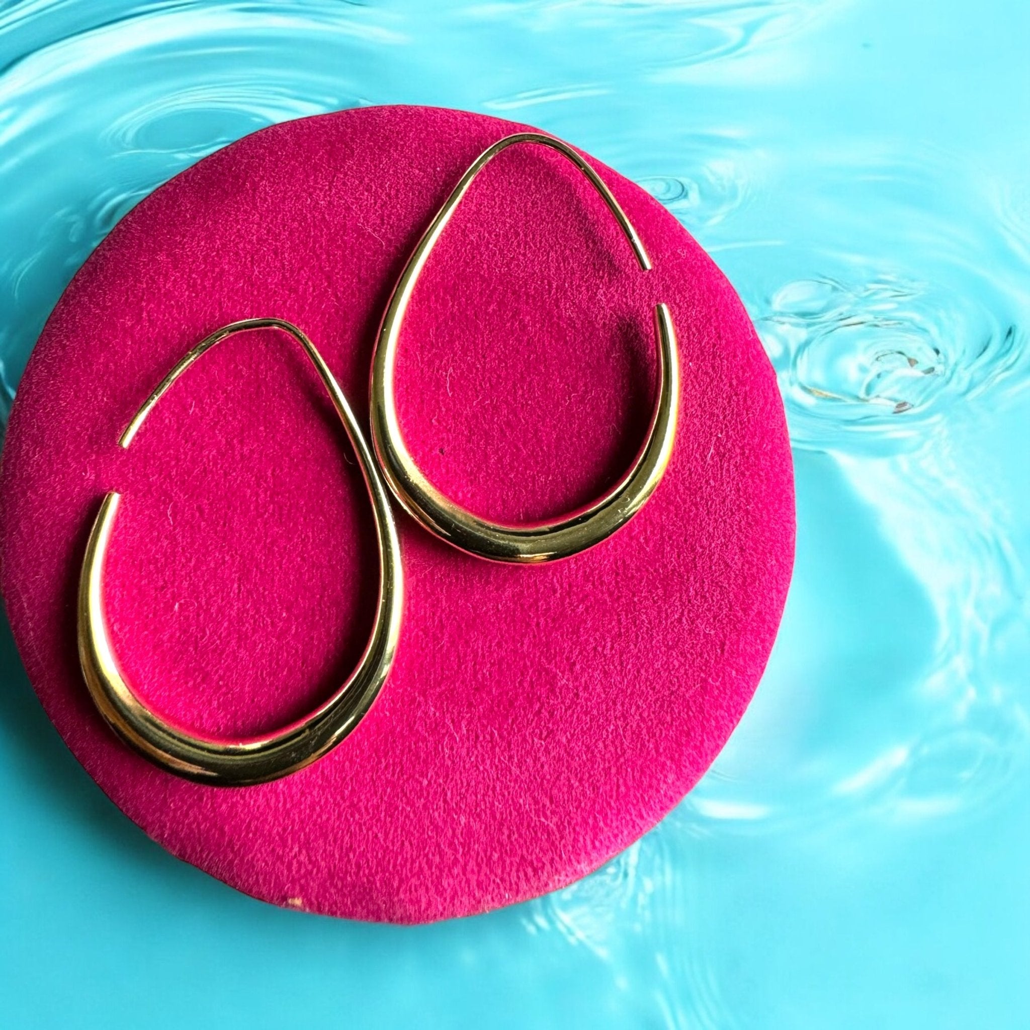Gold Tone Teardrop Hoop Earrings - Reed House of Jewels