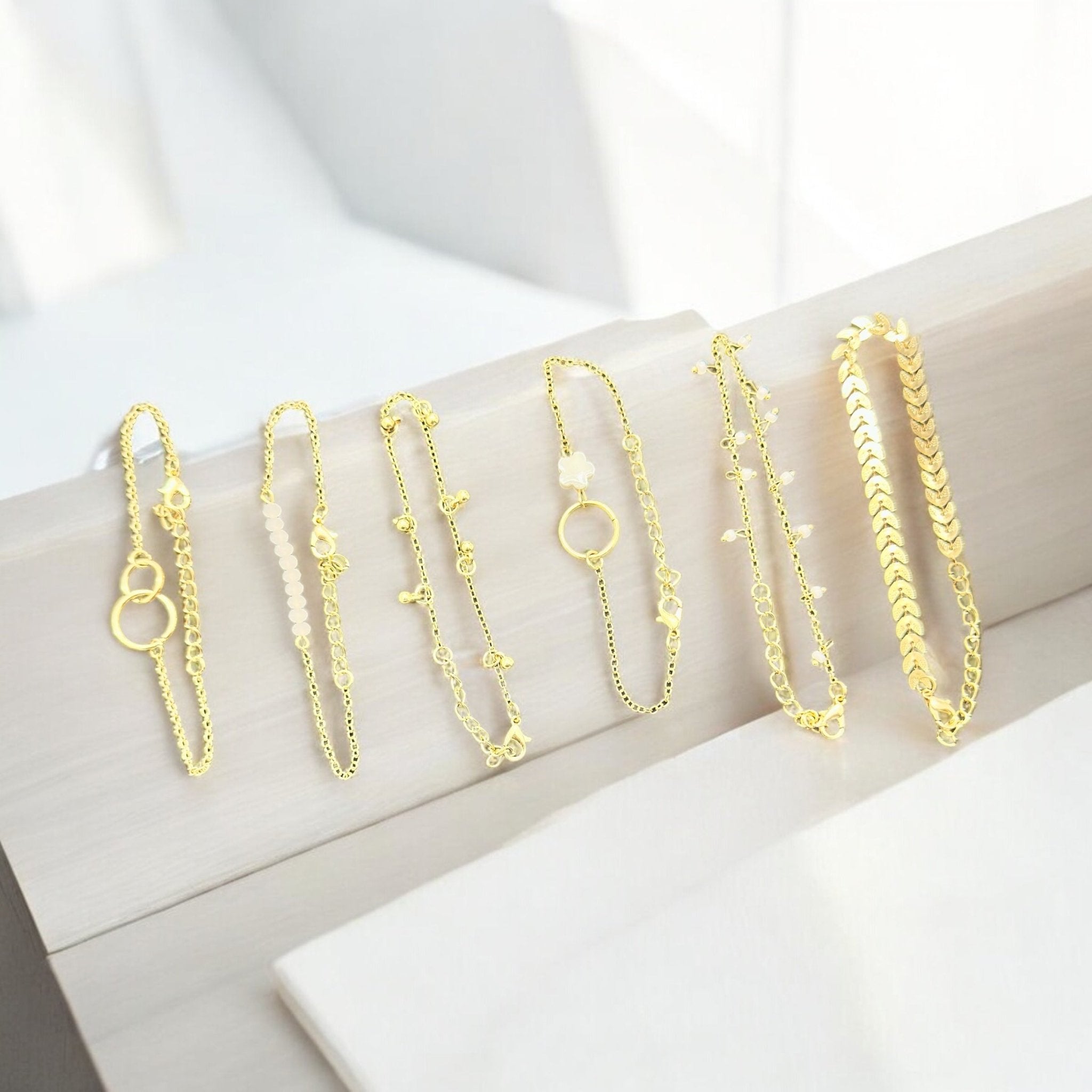 Gold Tone 6 pc Stackable Bracelet Set - Reed House of Jewels