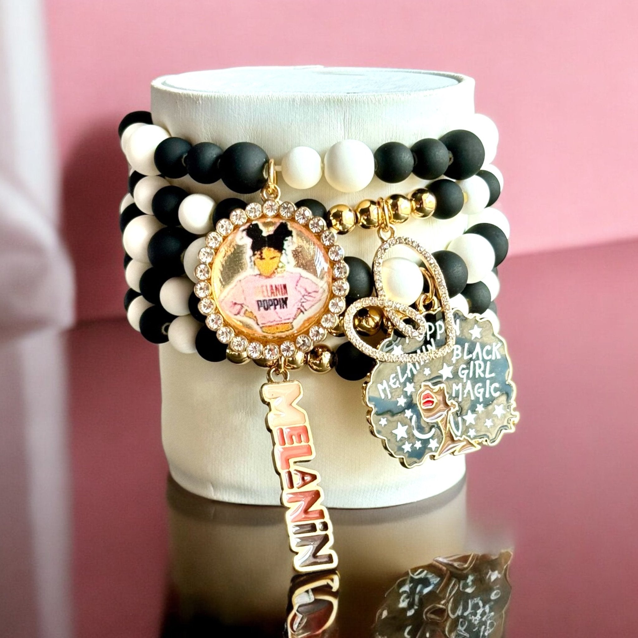 Black and White Beaded 5 pc Bracelet Stack - Reed House of Jewels