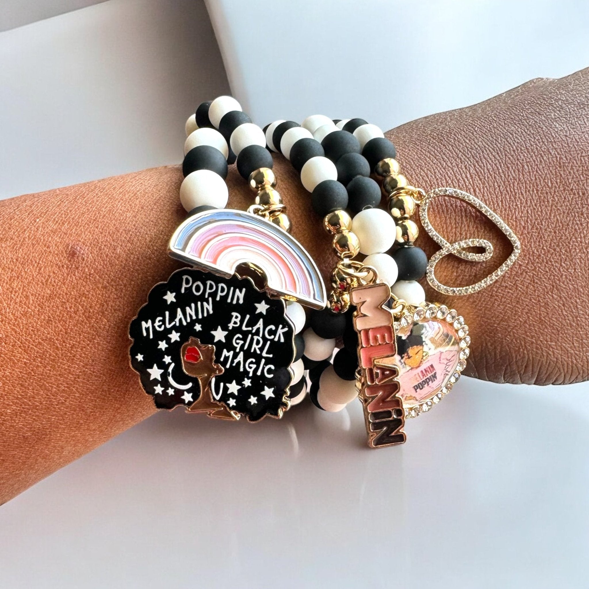 Black and White Beaded 5 pc Bracelet Stack - Reed House of Jewels