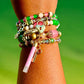 Pink and Green Glass Charm 7 pc Bracelet Stack - Reed House of Jewels