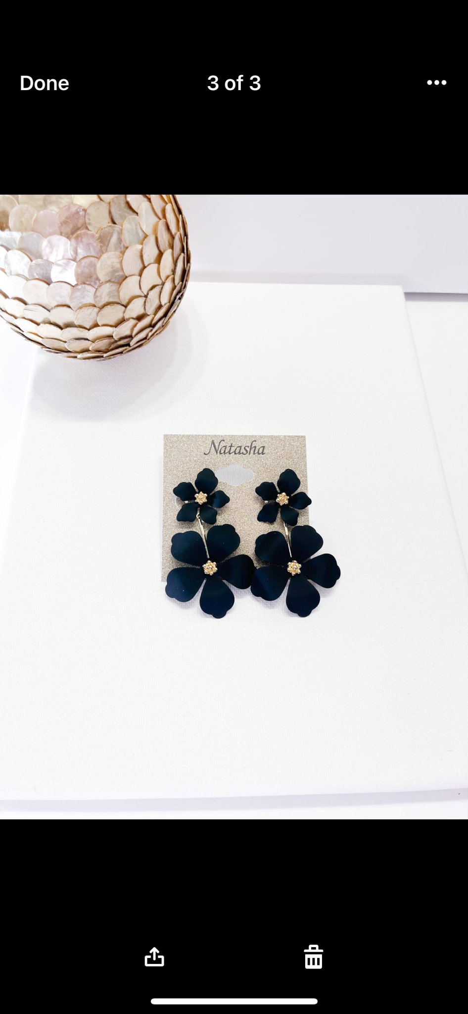 Black/Gold Tone Dangle Flower Blossom Earrings - Reed House of Jewels