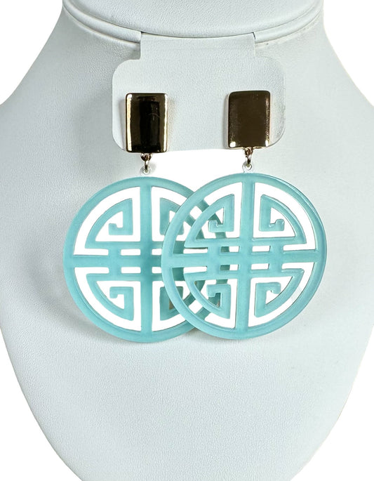 Aqua Geometric Shou Pattern Drop Earrings - Reed House of Jewels