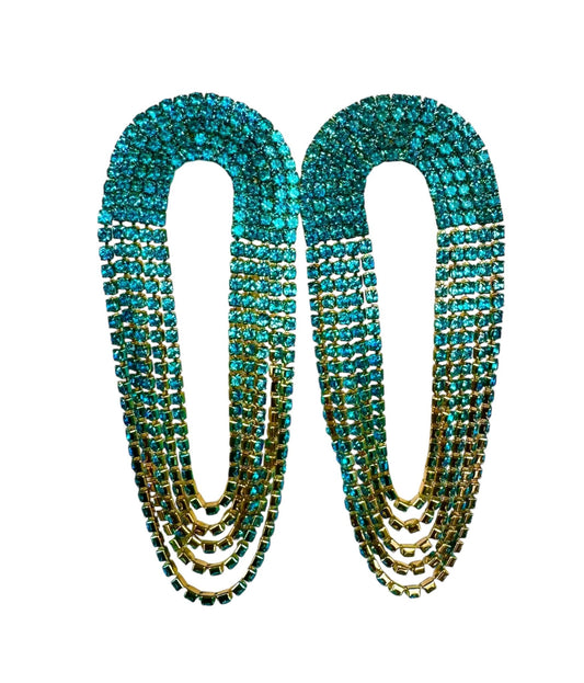 Turquoise Color Crystal Oval Drape Earrings - Reed House of Jewels