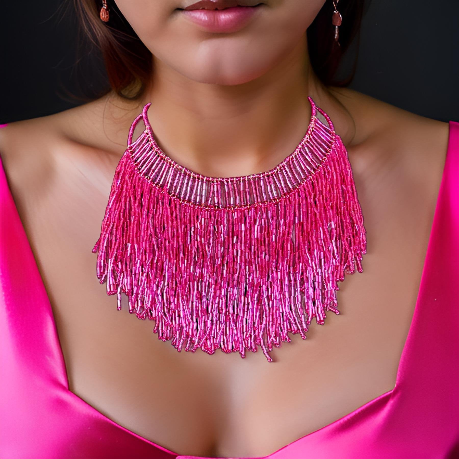 Magenta Beaded Choker Necklace - Reed House of Jewels