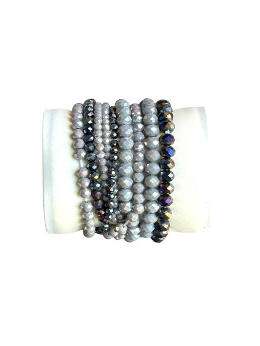 Black and Grey 9 pc Beaded Bracelet Stack - Reed House of Jewels