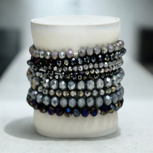 Black and Grey 9 pc Beaded Bracelet Stack - Reed House of Jewels