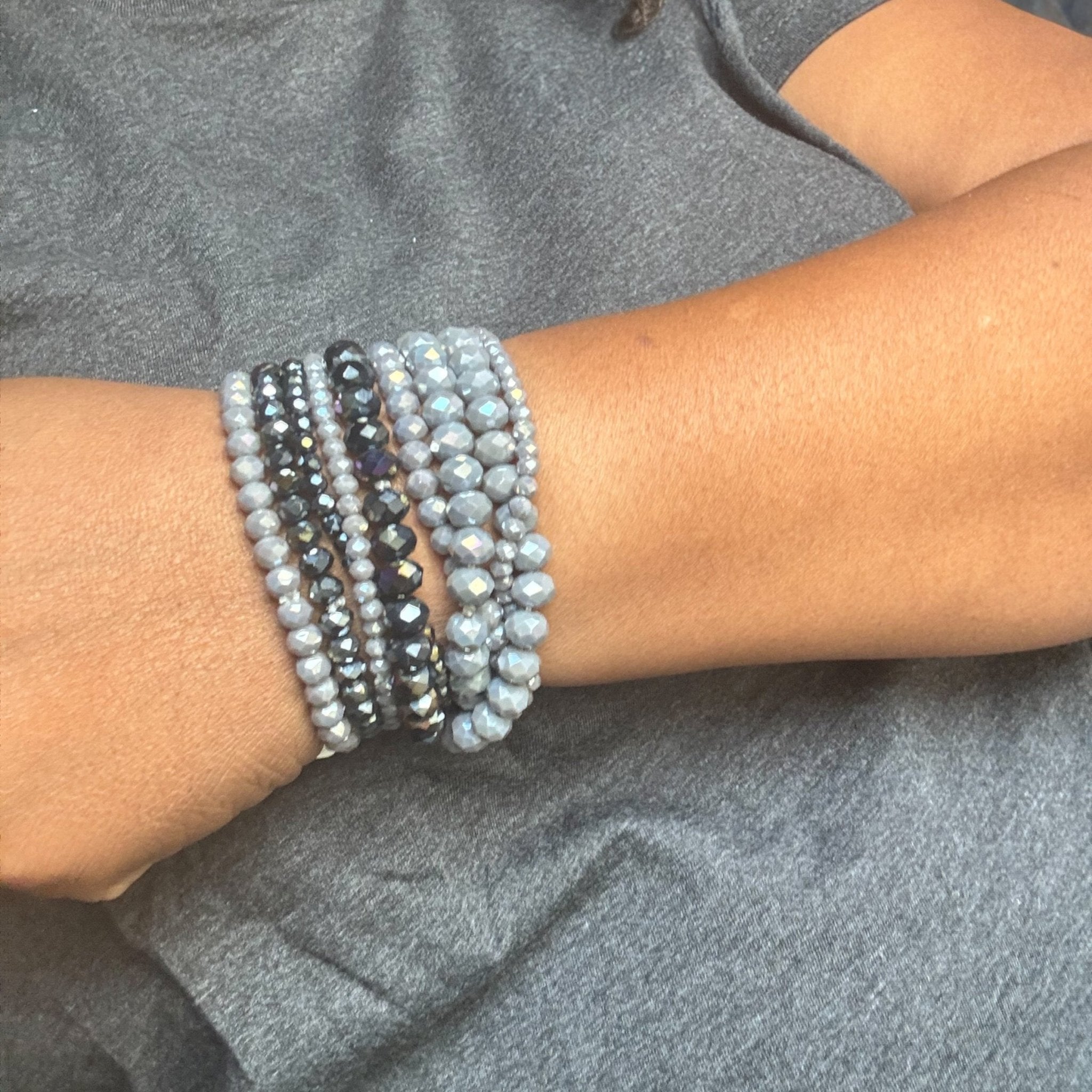Black and Grey 9 pc Beaded Bracelet Stack - Reed House of Jewels