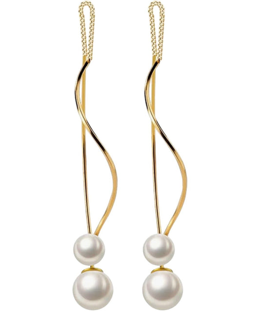 Pearl and Gold Spiral Theader Earrings - Reed House of Jewels