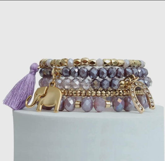 Light Purple Elephant Horseshoe Charm Bracelet Stack - Reed House of Jewels