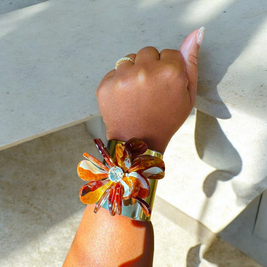 Brown Flower Cuff Bracelet - Reed House of Jewels