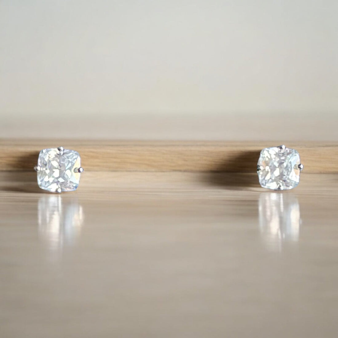 Square Cubic Zirconia Cushion Stud Sterling Silver Earrings - Reed House of Jewels