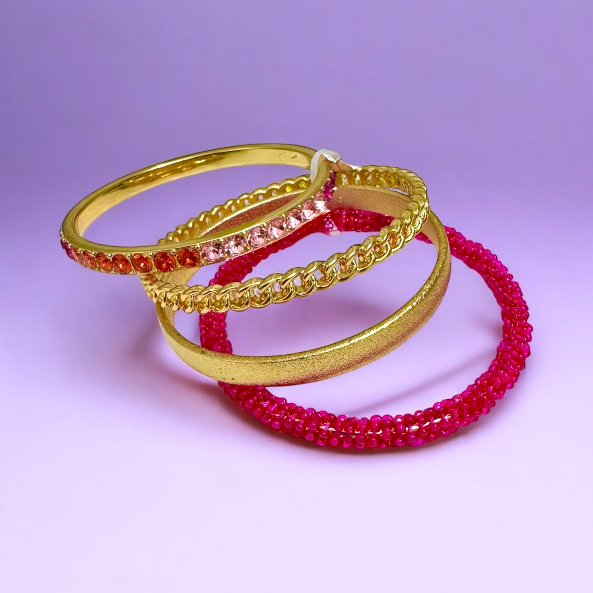 Gold - Tone 4 - Pc. Set Color Crystal Stretch Bracelet Stack - Reed House of Jewels