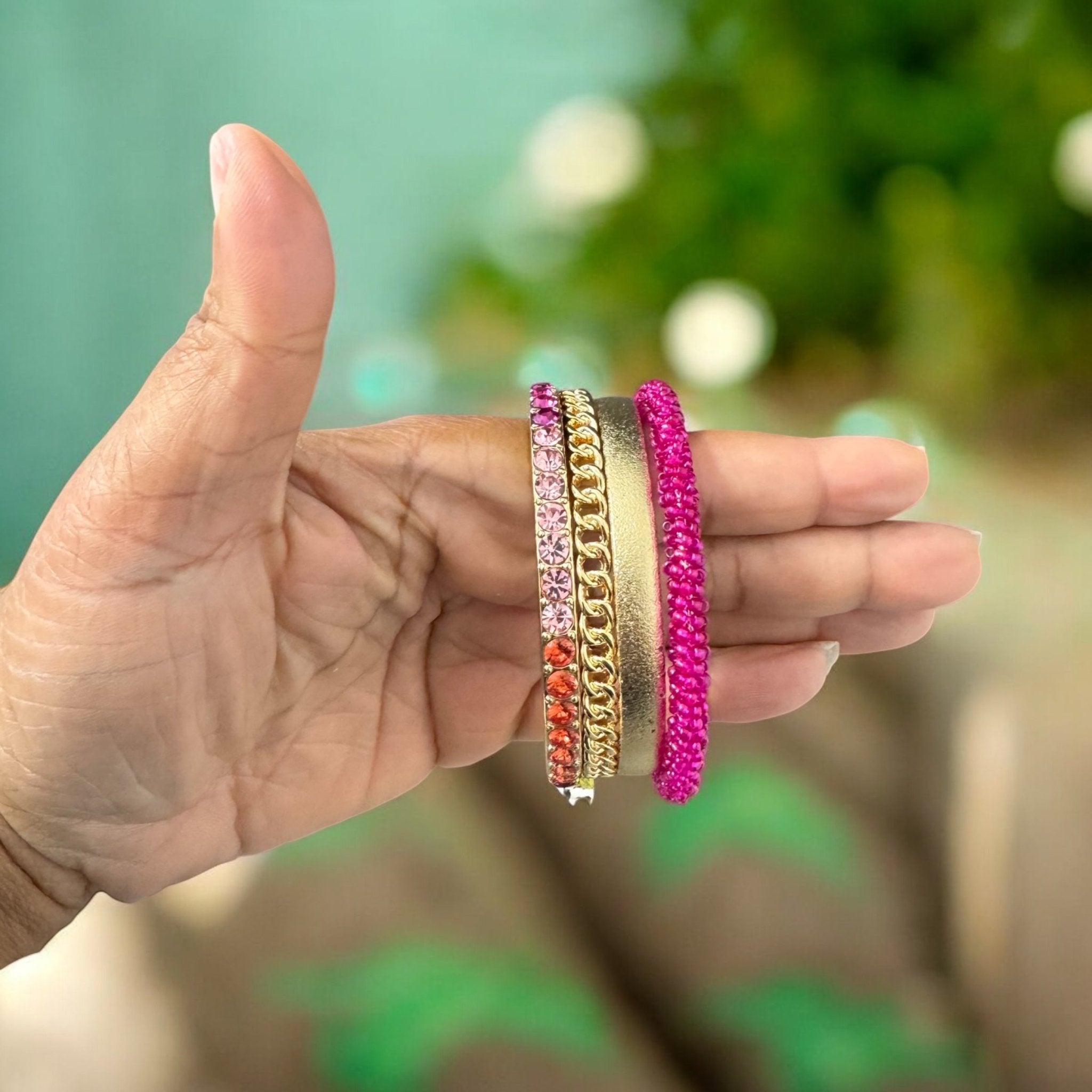 Gold - Tone 4 - Pc. Set Color Crystal Stretch Bracelet Stack - Reed House of Jewels