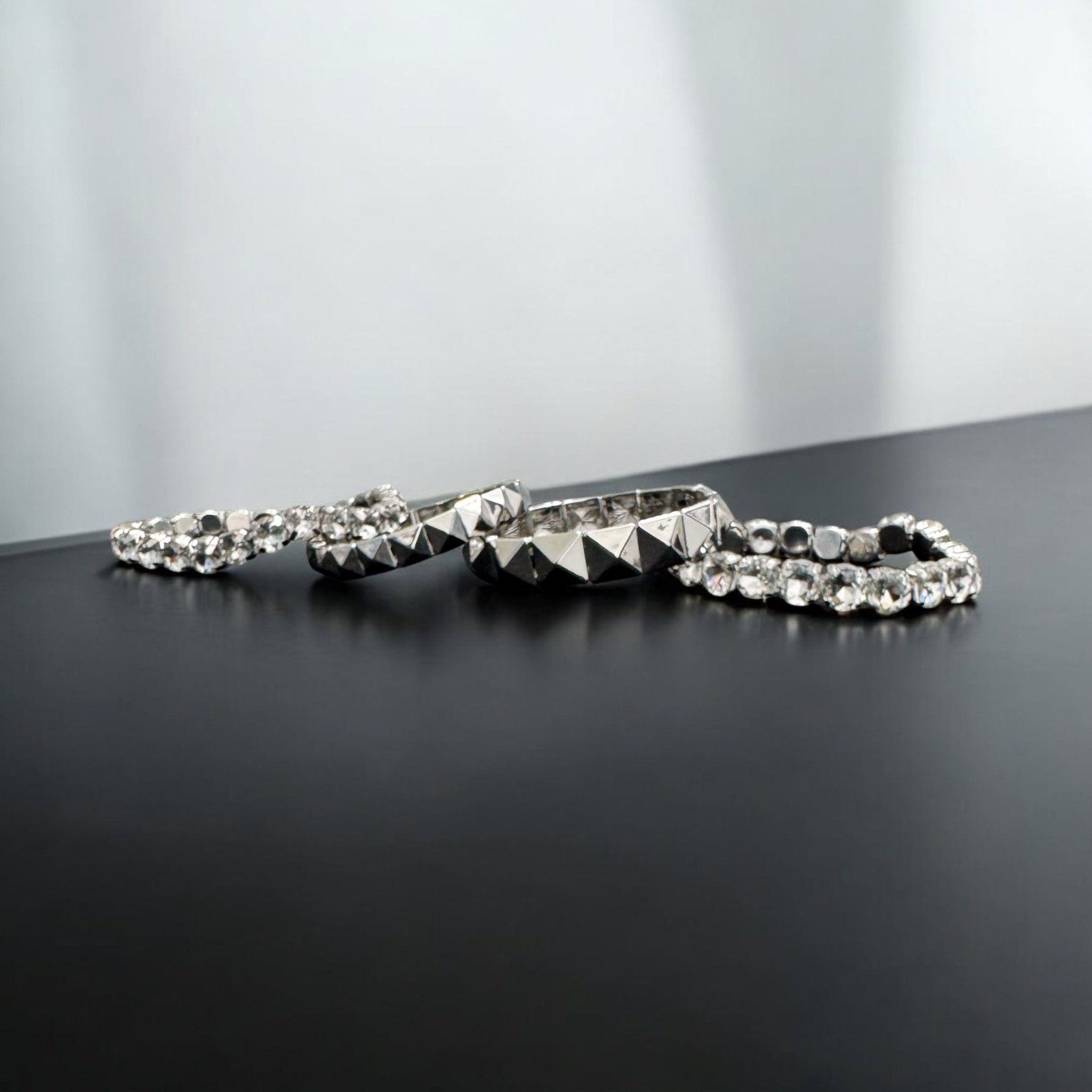 4 - Pc. Set Crystal & Pyramid Studded Stretch Bracelet Stack - Reed House of Jewels