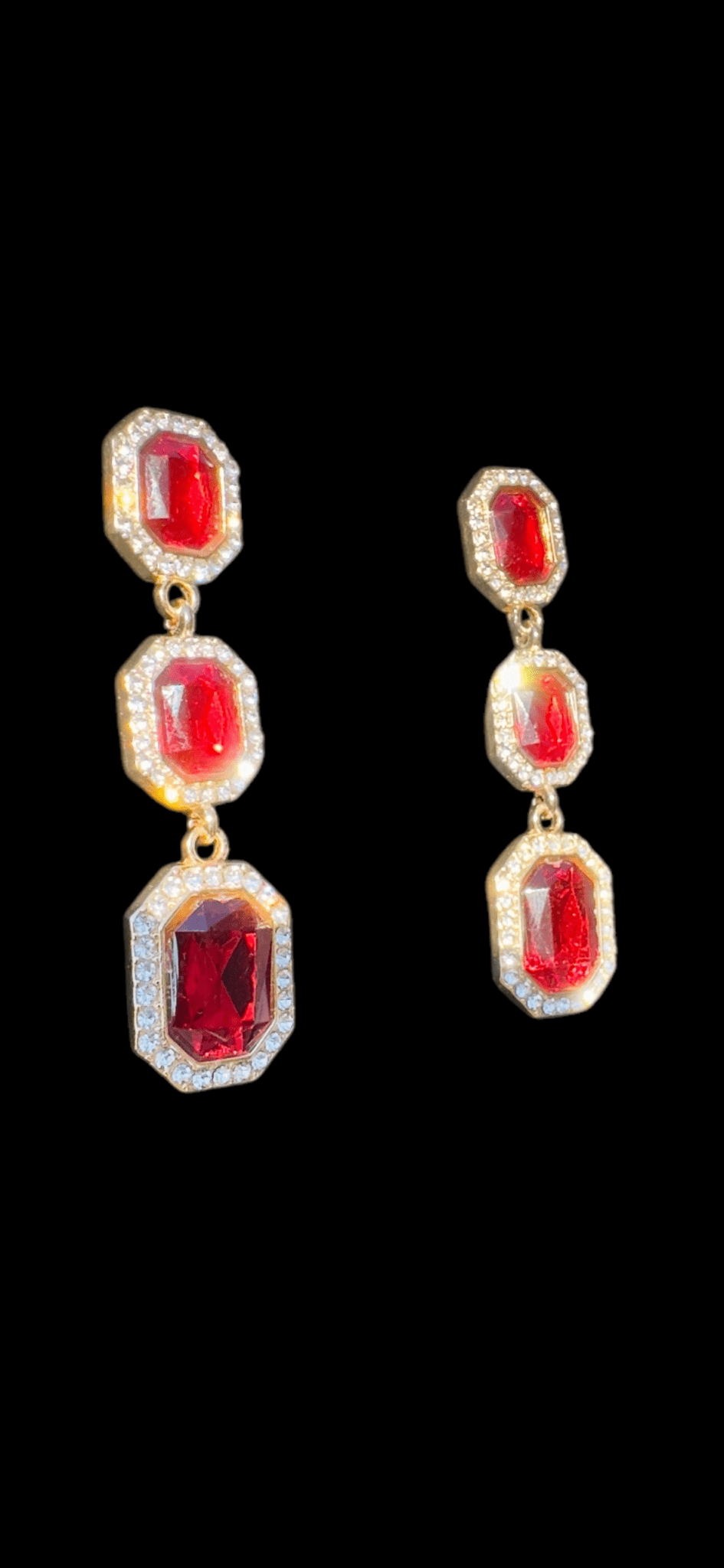 Red Rhinestone Octagon Drop Earrings - Reed House of Jewels