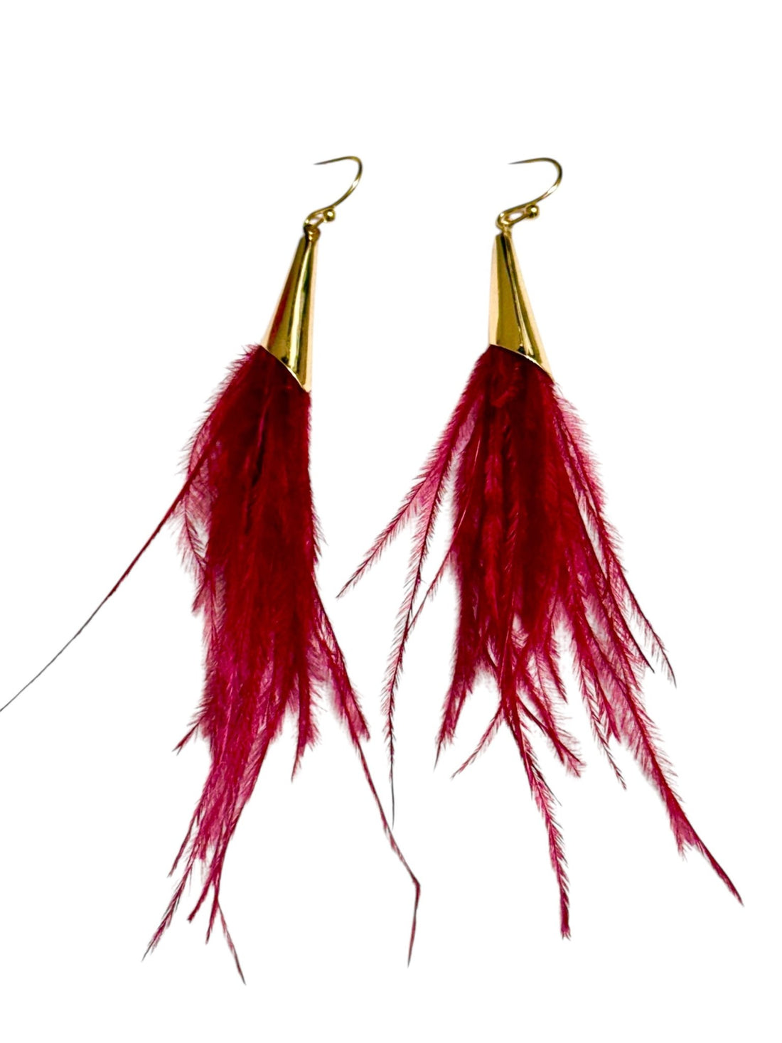 Red Feather and Gold Earrings - Reed House of Jewels