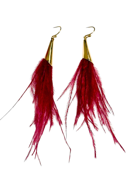 Red Feather and Gold Earrings - Reed House of Jewels