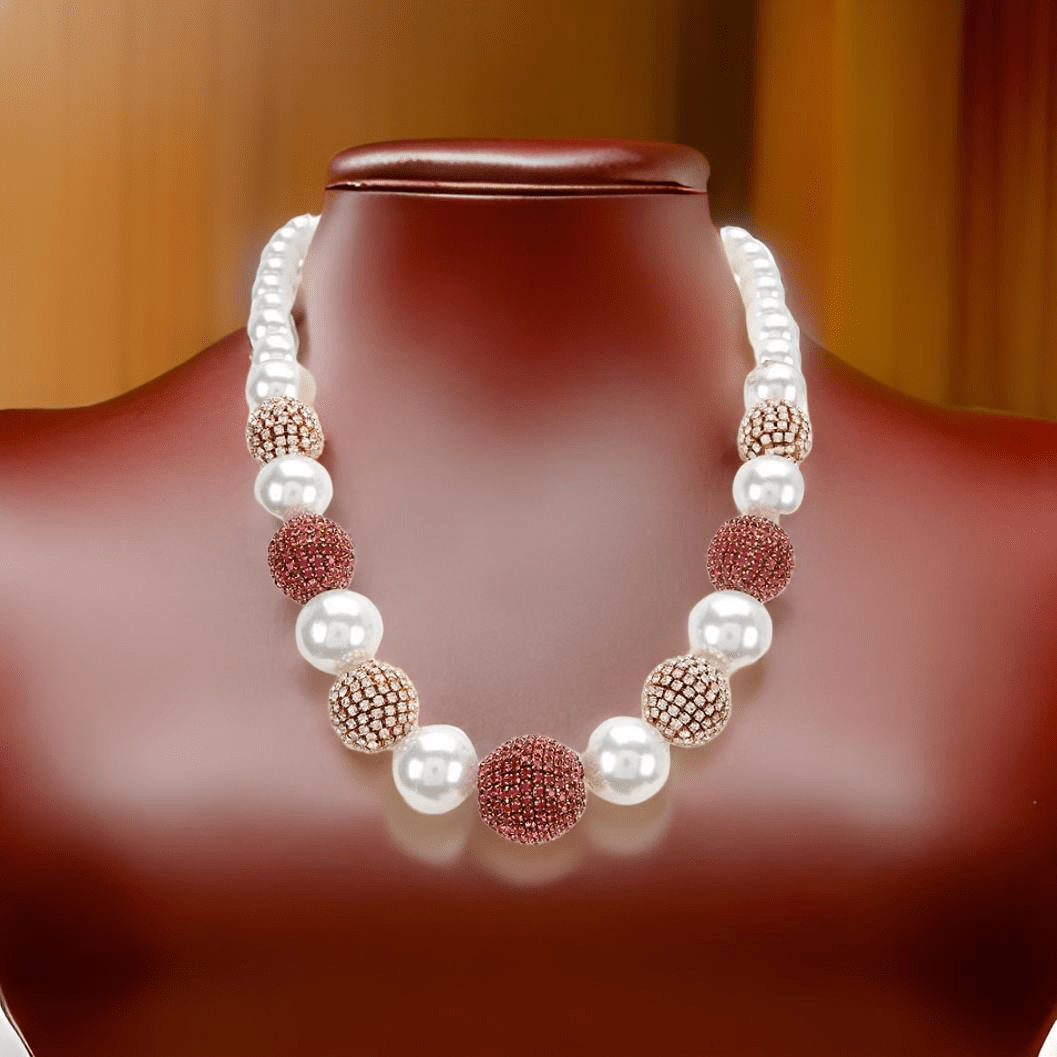 Pearl and Rhinestone Ball Collar Necklace - Reed House of Jewels