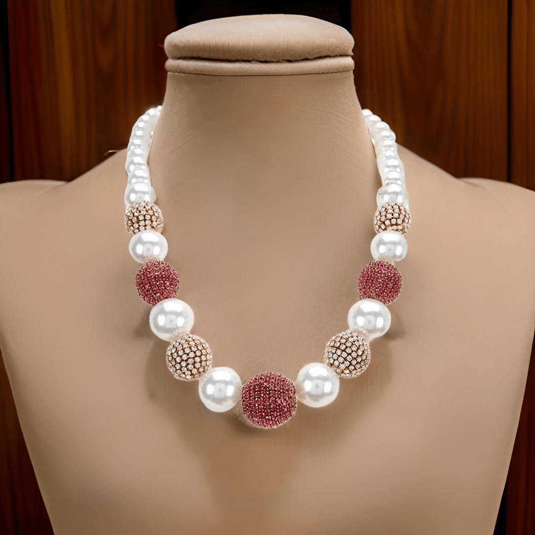 Pearl and Rhinestone Ball Collar Necklace - Reed House of Jewels